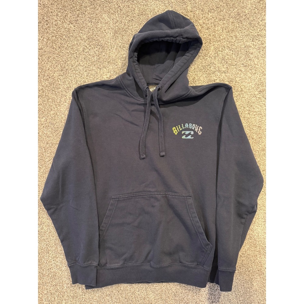 Billabong‎ Sweatshirt Mens Small Navy Blue Hoodie Pullover Rainbow Logo Pocket